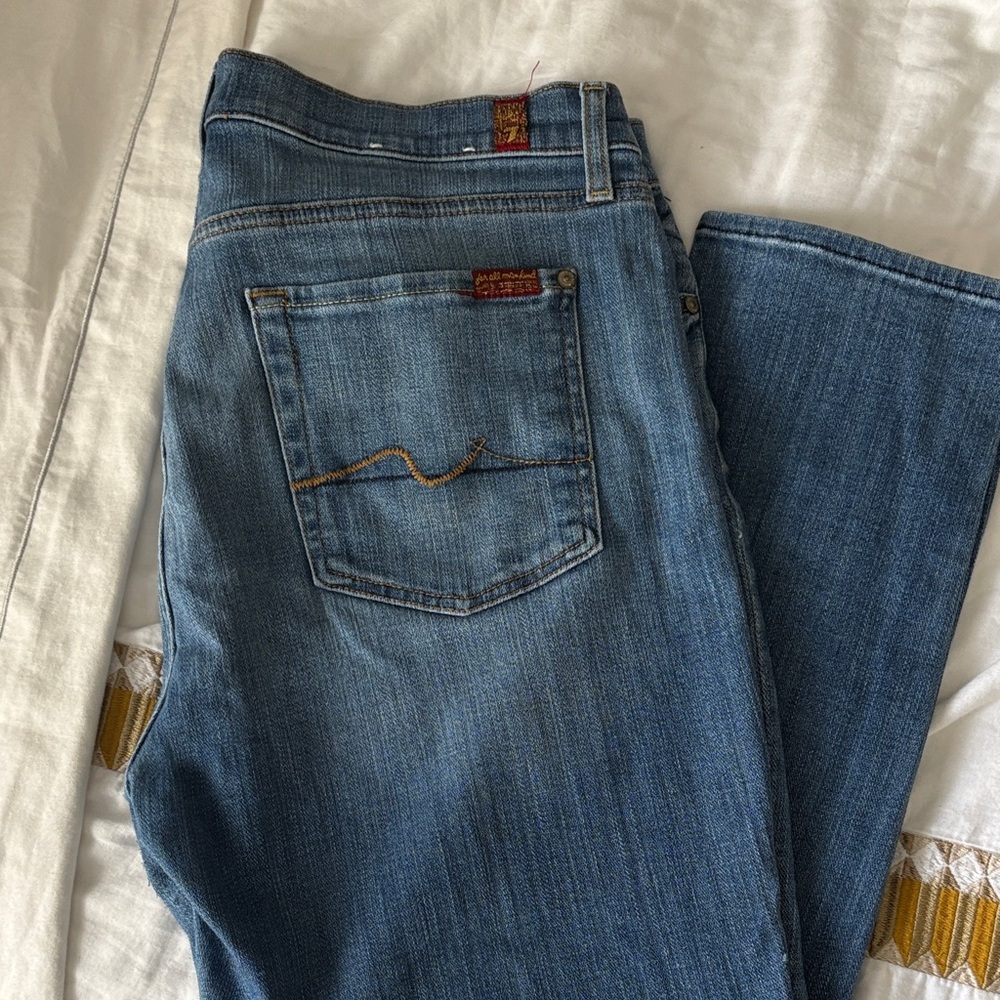 7 For All Mankind Women's Ankle Crop Jeans in Medium Blue Denim